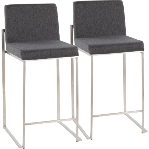 Fuji High Back 26" Counter Stool in Charcoal Gray Fabric & Stainless Steel (Set of 2)